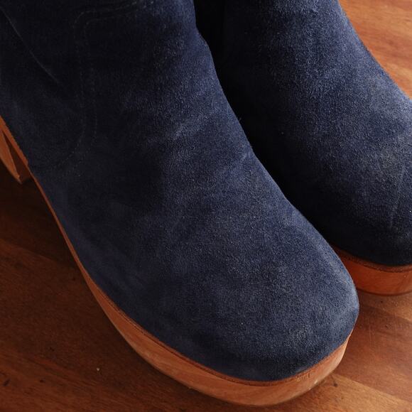 Charlotte Stone Boots Womens SZ 6 Blue Suede Paz Clog Preppy Indie Festival Boho - Picture 4 of 14